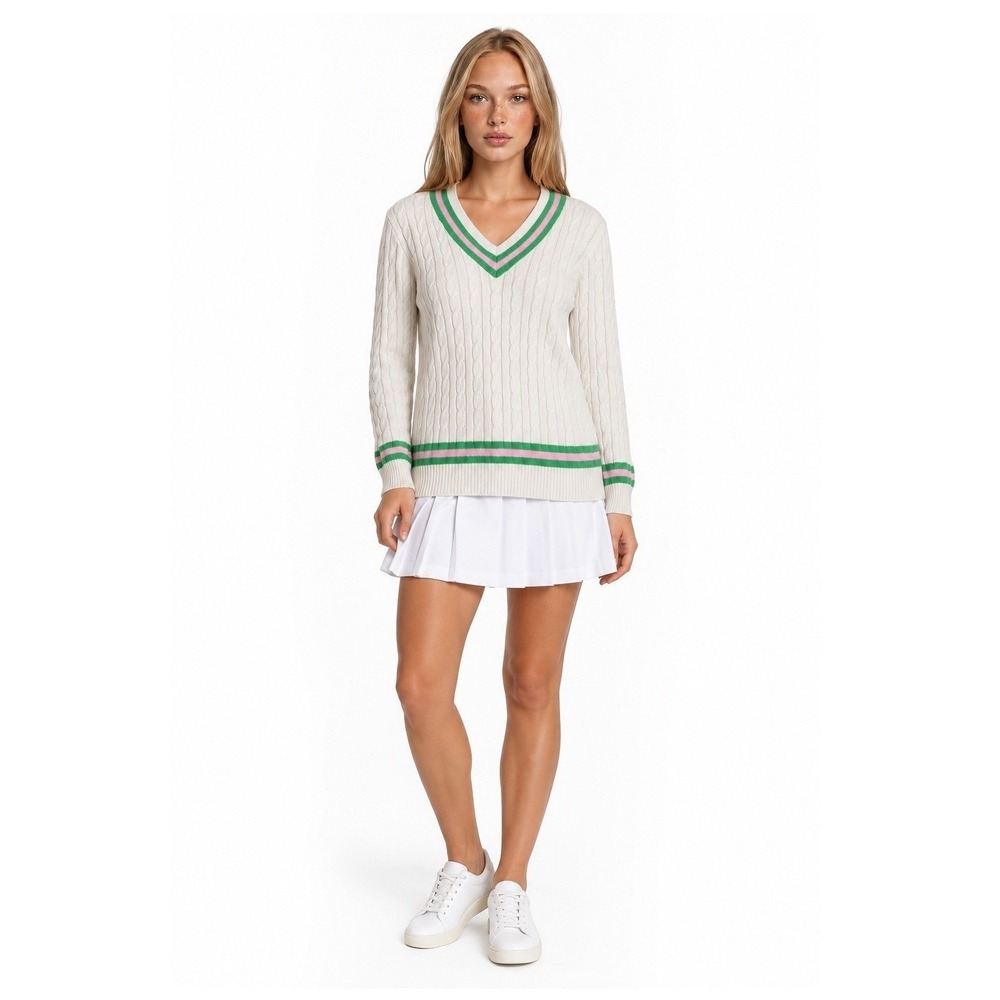 Lilly Pulitzer Tennis Sweater Women's Size Large Green Pink White Cable Knit